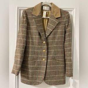 NWT Vintage VTG Tweed & Suede lined Brown, Cream, and Red blazer
